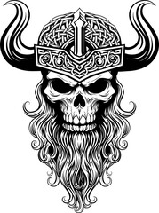 Fototapeta premium Viking Warrior Skull Man Mascot Face in Helmet