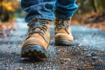 Close Up of Person Wearing Hiking Boots
