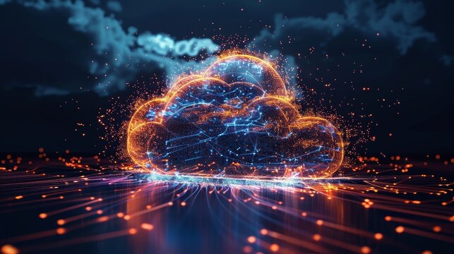 Illustrate the dynamic flow of data across a cloud computing infrastructure, symbolizing seamless connectivity