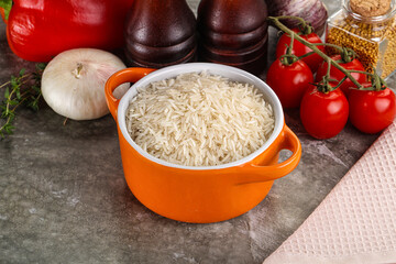 Raw delicous basmati rice heap