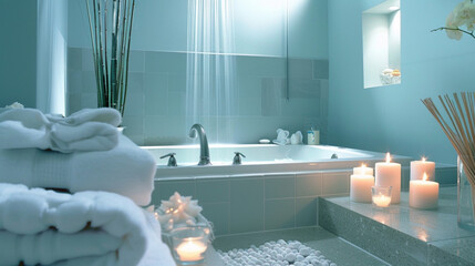 Tranquil Aqua Serenity: Modern Spa Retreat Bathroom in Sleek Elegance