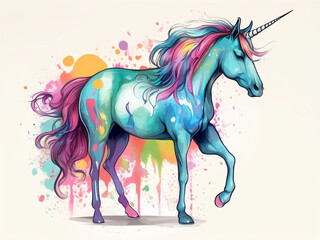 Obraz na płótnie Canvas Drawing illustration of a flying colorful unicorn