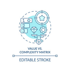Value vs complexity soft blue concept icon. Project management. Round shape line illustration. Abstract idea. Graphic design. Easy to use in infographic, promotional material, article, blog post