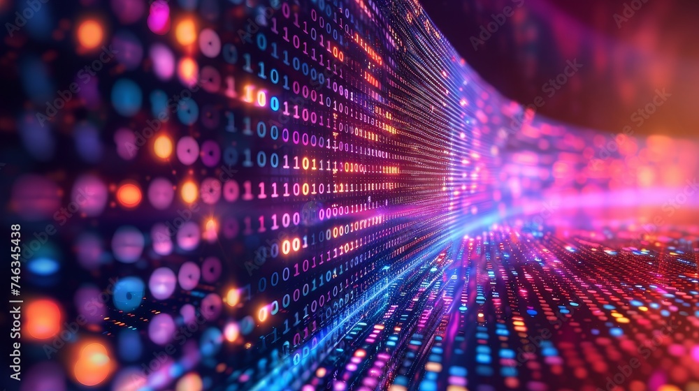 Poster showcase the evolving landscape of digital communication, where binary code links the world through 