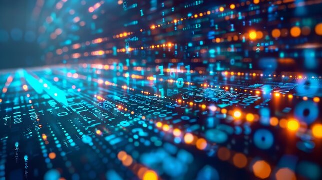 Showcase the evolving landscape of digital communication, where binary code links the world through technology