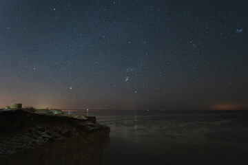 Night scene, view from the sea cliff of Paldiski peninsula in winter time.