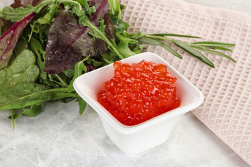 Red caviar in the bowl