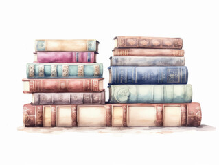 Old books on clean background, watercolor