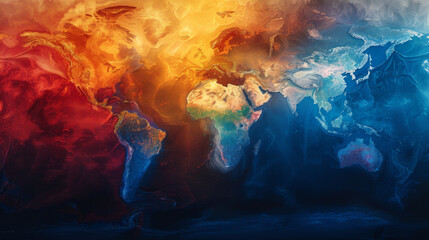 Colorful Art of Continents: A Visual Expression of Continents with Bright Tones, Geometric Shapes, and Color Powders