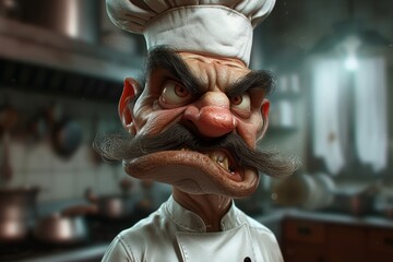 Portrait of a rather evil-looking chef. 3d illustration