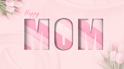 Fototapeta na wymiar Mother's day banner and background with MOM's day , a paper cut style.