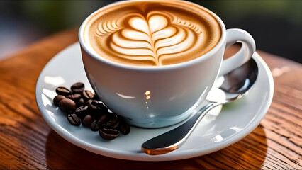Cup, coffee, breakfast, energy, morning, good morning,,cup of coffee on wooden table
