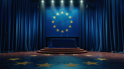 2024 European Union elections concept with European flag on background.  - obrazy, fototapety, plakaty