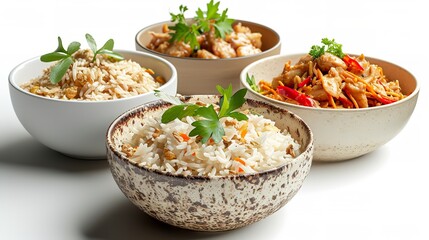 Rice Dishes Isolated on Transparent or White Background