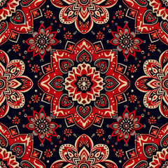 Ethnic ikat seamless pattern geometric abstract designs with traditional motifs.