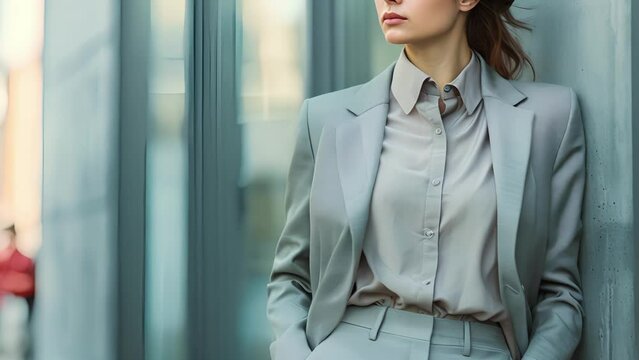 Keep it chic and simple with a grey suit set complete with a collared blouse and pointedtoe flats.