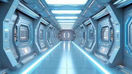 Fototapeta premium Spaceship corridor. Futuristic tunnel with light,