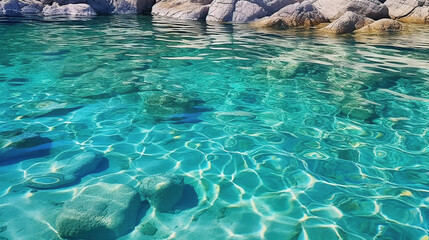 Textured backdrop of turquoise colored clear rippling water surface