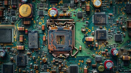 Zoom into the intricate world of circuit boards, where technology and art converge in complex patterns
