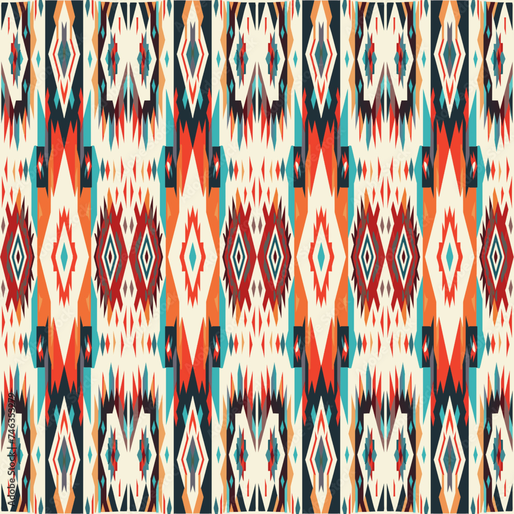 Poster colorful, repeating design elements like stripes and waves create a seamless fabric pattern