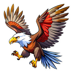 Fototapeta premium Bald Eagle Patriotic Cartoon Illustration and Wings Flying