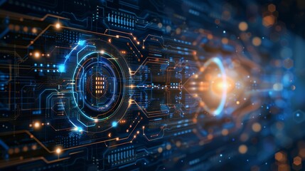 Obraz premium Capture the essence of cybersecurity through abstract technology backgrounds, symbolizing the unseen battle against cyber threats