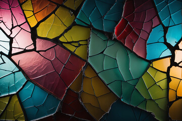 Colorful cracked glass wallpaper backdrop