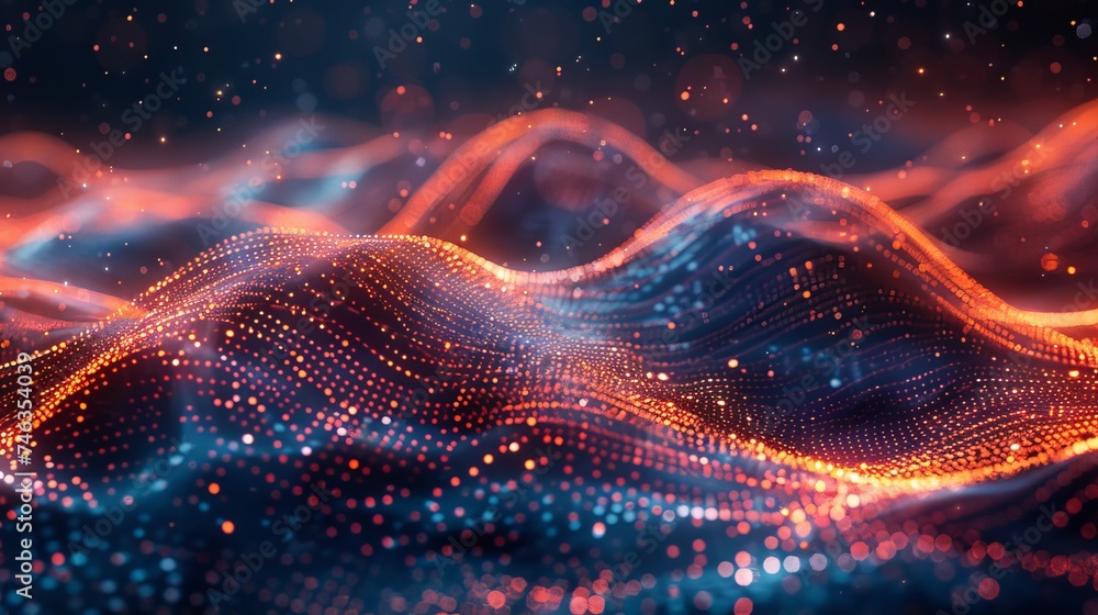 Poster capture the fluid motion of data in digital networks, symbolizing constant innovation