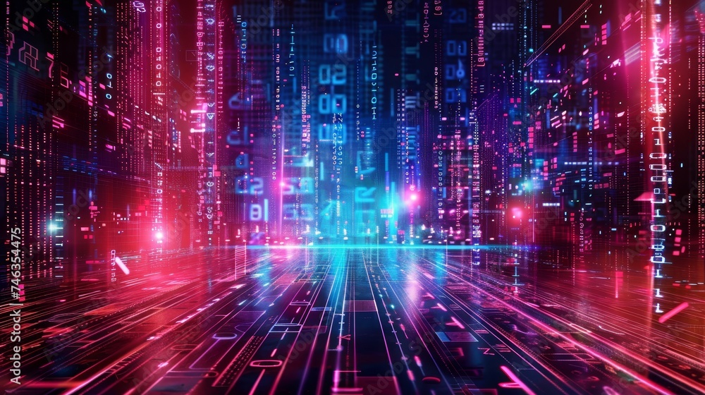 Poster create visions of digital innovation through abstract tech patterns, where technology breathes life 