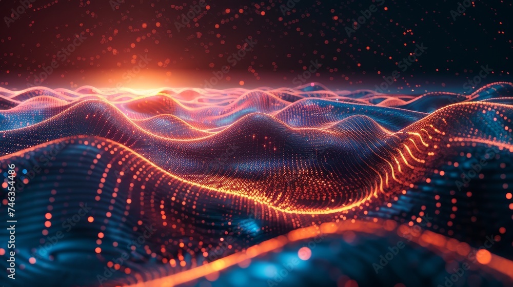 Poster depict digital landscapes where technology and abstract art merge, creating immersive tech backgroun