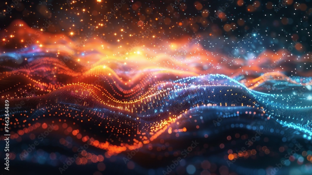 Poster depict digital landscapes where technology and abstract art merge, creating immersive tech backgroun