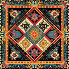 Ethnic ikat seamless pattern geometric abstract designs with traditional motifs.