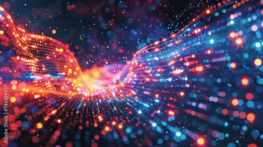 Poster depict the dynamic flow of data across technology backgrounds, symbolizing connectivity in the digit