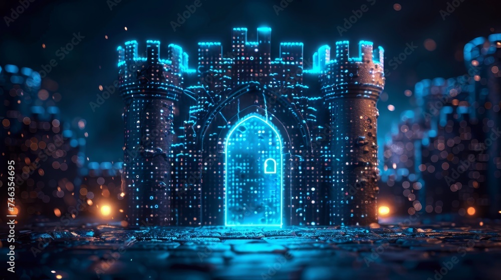 Poster depict the intricate world of cybersecurity, with binary code forming an impenetrable digital fortre