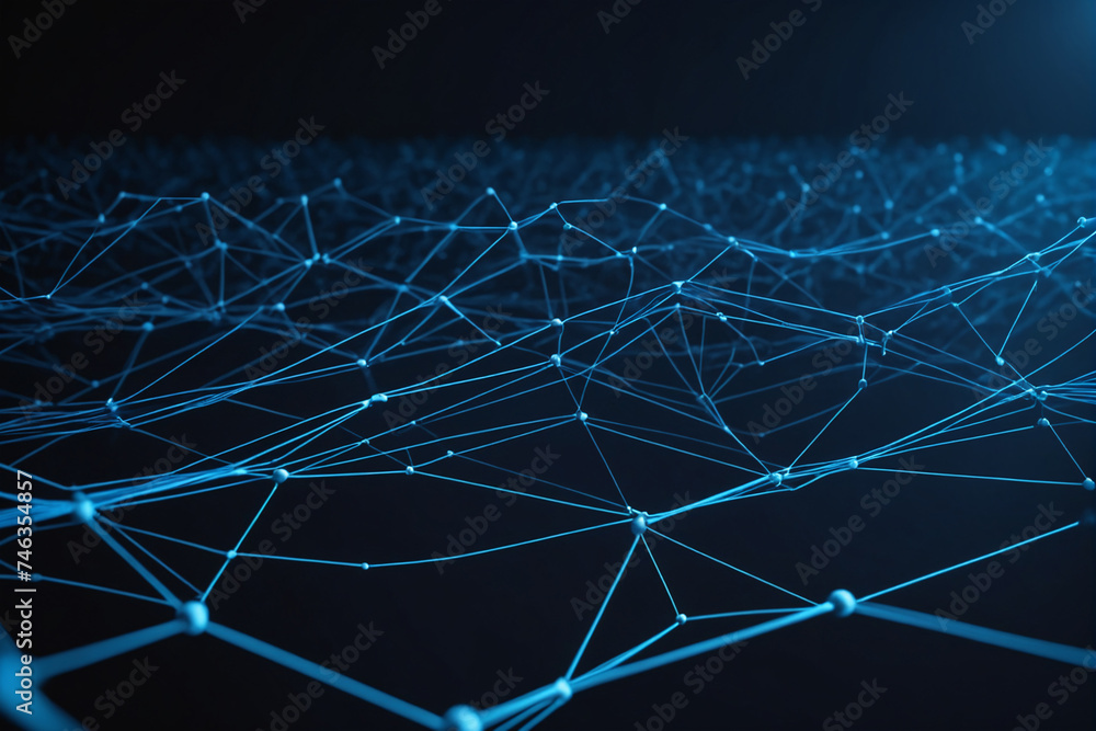 Poster Cyber big data flow. Blockchain blue data fields. Network line connect stream