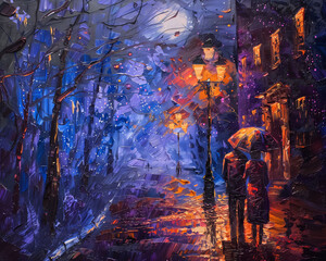 Street Scene Love Couple Colorful Oil Painting old style Drawing Technique Art HD Print 7200x5760 Neo Art V2 58