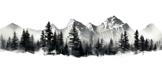 Illustration of a panorama of a forest with a mountain pattern with a pine forest in the afternoon with the sun starting to set