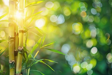 Fototapeta na wymiar Sugar Cane Branches on Blurred Background, Sugarcane Plantation, Fresh Green Sugar Cane Stems