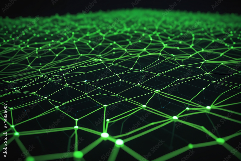 Poster Cyber big data flow. Blockchain green data fields. Network line connect stream