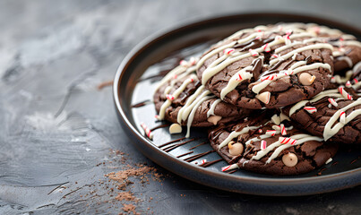 Freshly baked chocolate cookies with peppermint chips, Generative AI - Powered by Adobe