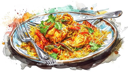 The Indian Chicken Biryani Dish with Fork 