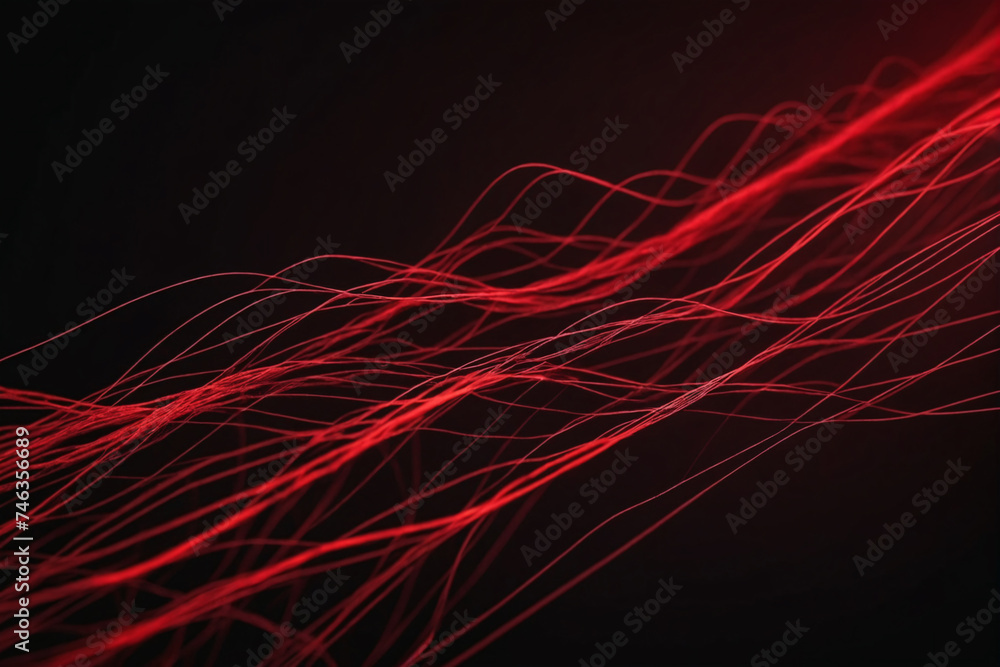 Poster Cyber big data flow. Blockchain red data fields. Network line connect stream