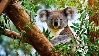 A cute koala siiting on a tree, Australian animal