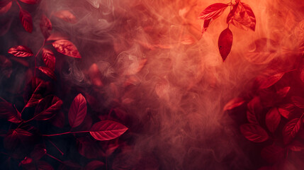 Autumn background, web design banner with red autumn leaves and color smoke.generative ai 