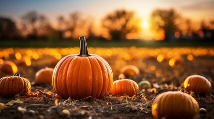 Harvest of pumpkins for thanksgiving and halloween with copy space, seasonal fall concept - obrazy, fototapety, plakaty