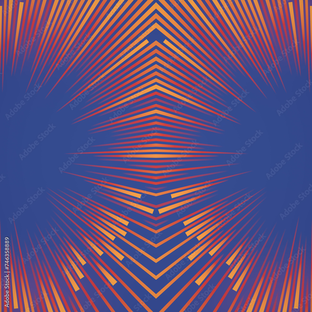 Poster Bright and colorful digital illustration of circular patterns of orange-yellow lines. 3d rendering