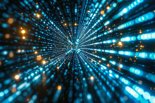 A horizontal landscape of binary code cascading across the screen