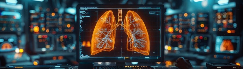 Wide angle of radiology work on virtual human lungs, medical environment - obrazy, fototapety, plakaty