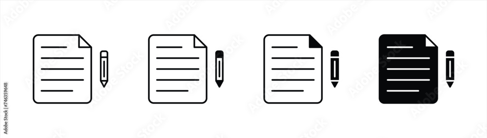 Poster document icon set. paper line outline and filled, document with pen icon symbol sign. vector illustr
