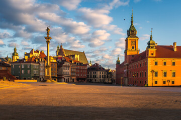 Warsaw, Poland - panorama of a Old town with a Royal Castle and Sigismund's Column. Famous tourist attraction and travel destination